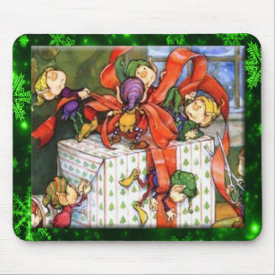Merry Elves Wrapping Present Mousepad