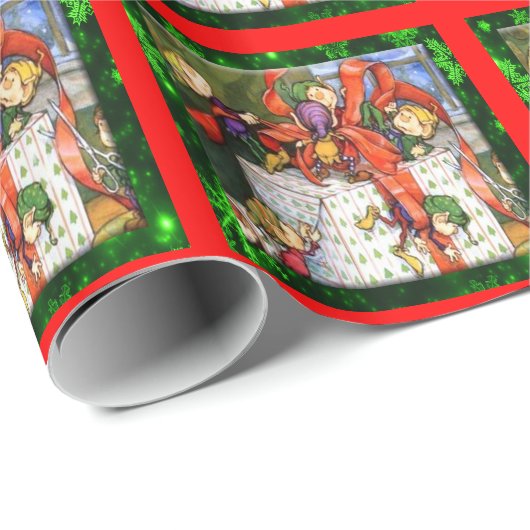Merry Elves Wrapping Present Wrapping Paper Geschenkpapier (Rolleneckpunkt)