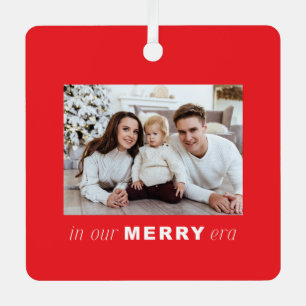 Merry Era Bright Funny One Foto Red Christmas Ornament Aus Metall