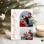 Merry Everything 2 Foto Family Feiertagskarte<br><div class="desc">Merry Alles,  Bogen und quadratischen Rahmen,  2 Foto Ferienkarte. Funktionen,  solide rote Farbunterlage.</div>