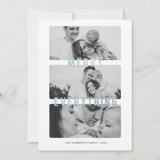 Merry Everything Blue Foil Holiday Card Ankündigung (Vorderseite)