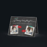 Merry Everything Chalkboard Mistletouren Weihnacht Feiertagskarte<br><div class="desc">Rustikale "Merry Everything" Chalkboard Mistletoes Weihnachten / Urlaub Foto Collage Card. Moderne Urlaubskarte / Weihnachtsfotokarte mit 4 separaten Fotos mit Vorder-, Innen- und Rückseite. Der Hintergrund kann in die Farbe Ihrer Wahl geändert werden. Der meiste Text ist bearbeitbar. Entworfen / Original-Kunstwerk von fat*fa*tin. Einfach mit eigener Textnachricht, Name, Foto oder...</div>