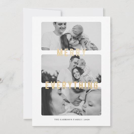 Merry Everything Gold Foil Weihnachtskarte Ankündigung (Vorderseite)