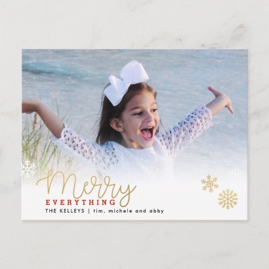 Merry Everything Gold Foto Holiday Postcard Postkarte (Vorderseite)