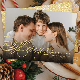 Merry Everything Gold Glitzer Script Classic Foto Feiertagskarte