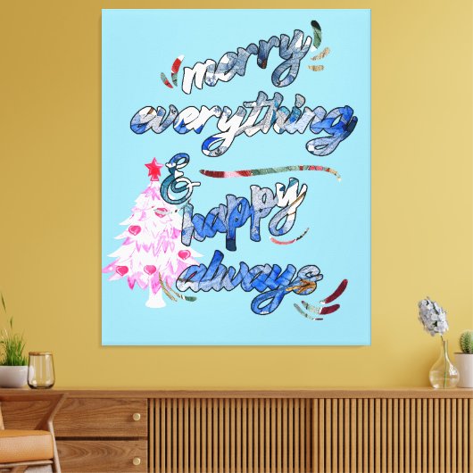 Merry Everything & Happy Always - Pink Tree Leinwanddruck (Insitu (Wohnzimmer))