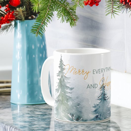 Merry Everything Happy Always Trees Personalized Kaffeetasse