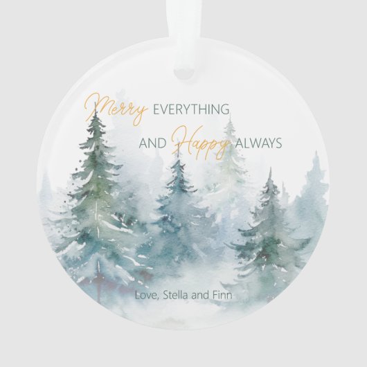 Merry Everything Happy Always Winter Trees Acrylic Ornament (Rückseite)