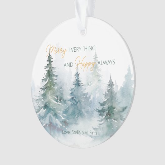 Merry Everything Happy Always Winter Trees Acrylic Ornament (Vorderseite)