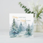 Merry Everything Happy Always Winter Trees Flat Feiertagskarte (Stehend Vorderseite)