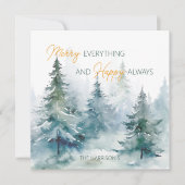 Merry Everything Happy Always Winter Trees Flat Feiertagskarte (Vorderseite)