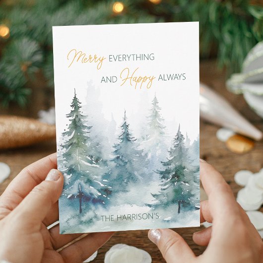 Merry Everything Happy Always Winter Trees Flat Feiertagskarte