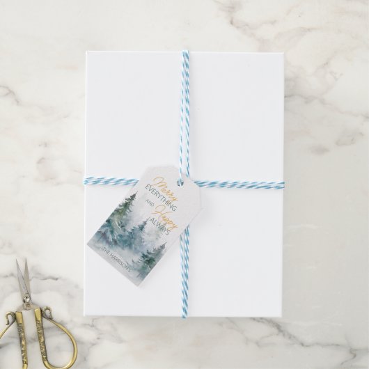 Merry Everything Happy Always Winter Trees Geschenkanhänger (Mit Garn)