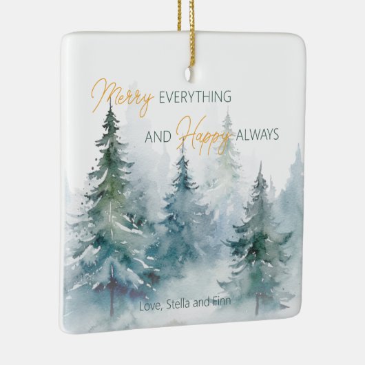 Merry Everything Happy Always Winter Trees Keramikornament (Rechts)