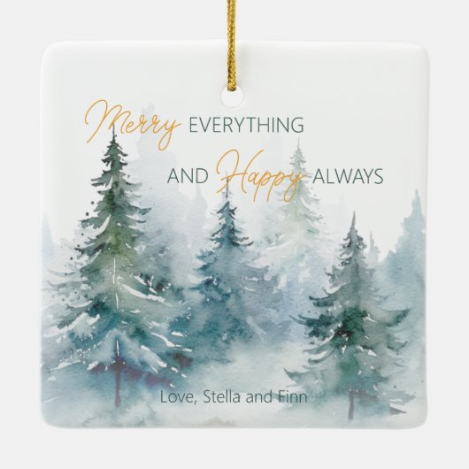 Merry Everything Happy Always Winter Trees Keramikornament (Rückseite)
