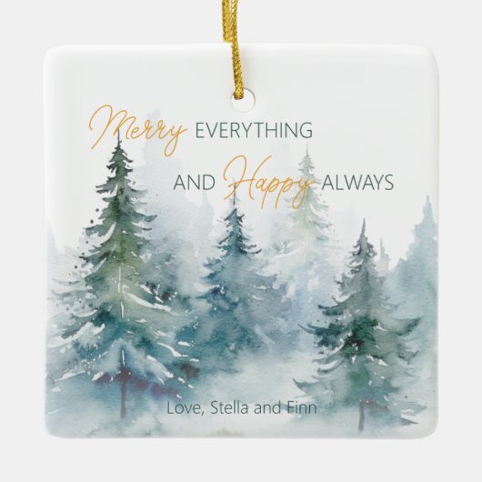 Merry Everything Happy Always Winter Trees Keramikornament (Vorderseite)