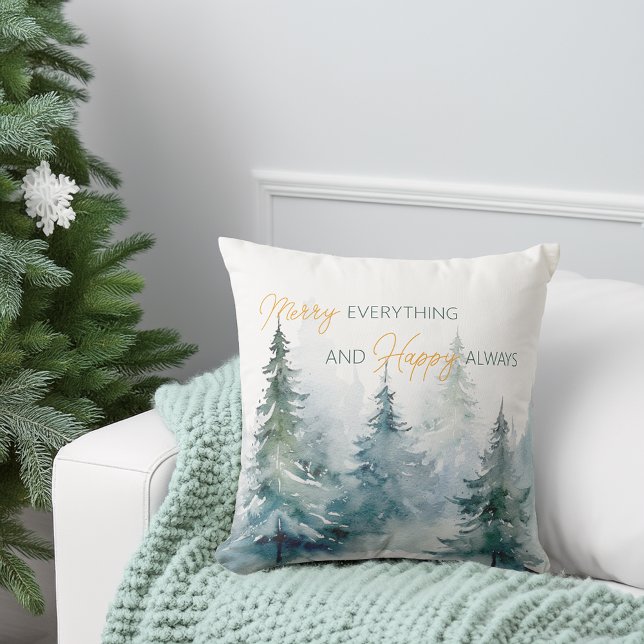 Merry Everything Happy Always Winter Trees Kissen (Merry Everything Happy Always Winter Trees Throw Pillow)