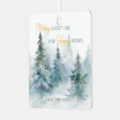 Merry Everything Happy Always Winter Trees Ornament Aus Metall (Vorderseite links)