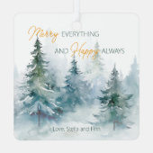 Merry Everything Happy Always Winter Trees Ornament Aus Metall (Rückseite)