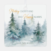Merry Everything Happy Always Winter Trees Ornament Aus Metall (Vorderseite)