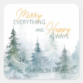 Merry Everything Happy Always Winter Trees Quadratischer Aufkleber (Vorderseite)
