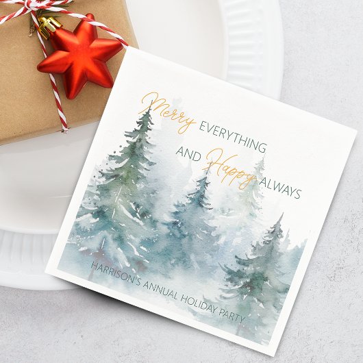Merry Everything Happy Always Winter Trees Serviette