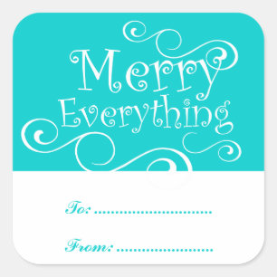 Merry Everything HOLIDAY GIFT Label AQUA Quadratischer Aufkleber