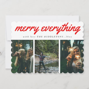 Merry Everything Red Script Drei Foto Urlaub Feiertagskarte