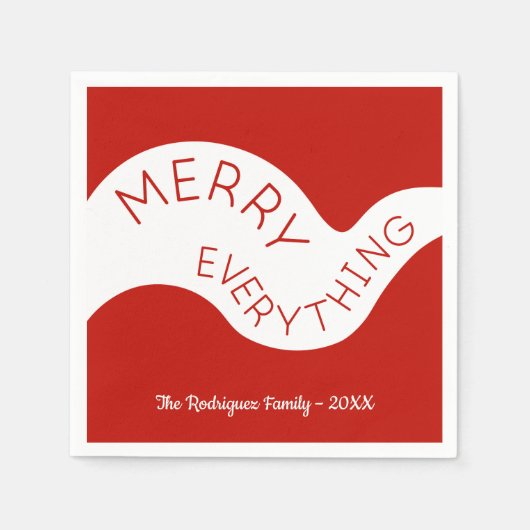Merry Everything Red White Curve Holiday Party Serviette (Vorderseite)