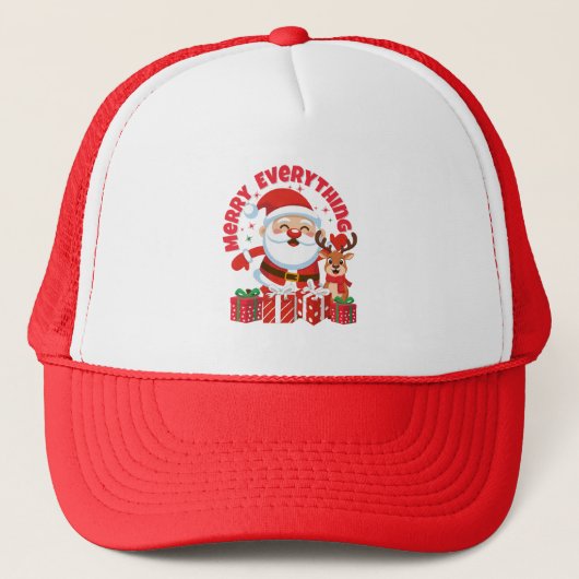 Merry Everything Santa & Reindeer Christmas Truckerkappe (Vorderseite)