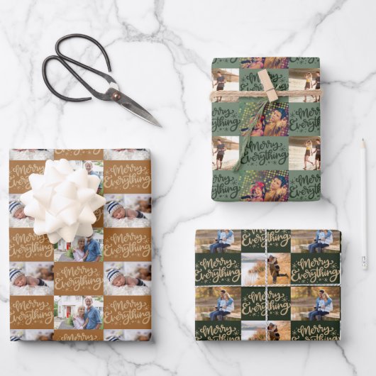 Merry Everything Script 6 Foto Weihnachten Geschenkpapier Set (Vorderseite)