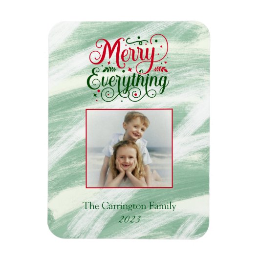 Merry Everything Script Foto Holiday Gruß Magnet (Vertikal)