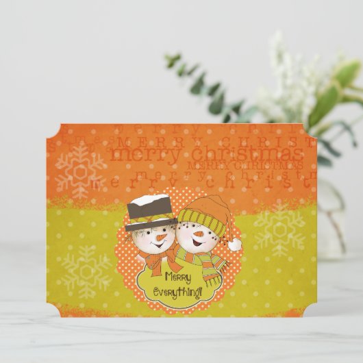 Merry Everything Snowmen Feiertagskarte (Stehend Vorderseite)