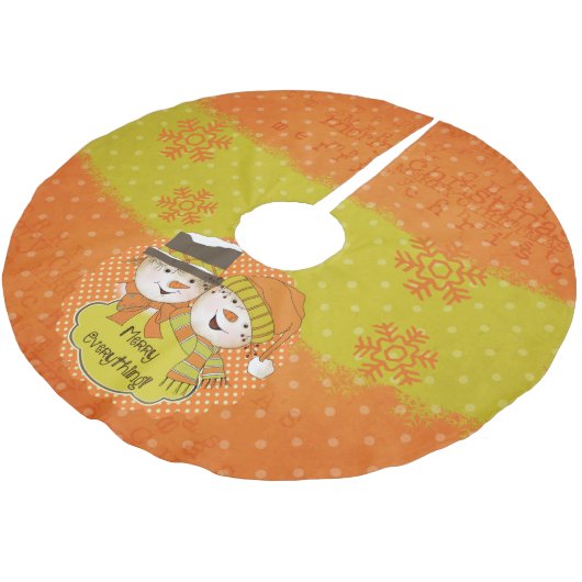 Merry Everything Snowmen Holiday Tree Skirt Polyester Weihnachtsbaumdecke (Schrägansicht)