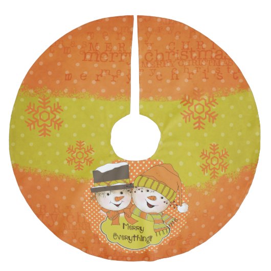 Merry Everything Snowmen Holiday Tree Skirt Polyester Weihnachtsbaumdecke (Vorderseite)