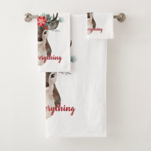 Merry Everything Watercolor Deer Antler Bouquet Badhandtuch Set