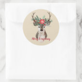 Merry Everything Watercolor Deer Antler Bouquet Runder Aufkleber (Tasche)