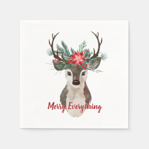 Merry Everything Watercolor Deer Antler Bouquet Serviette