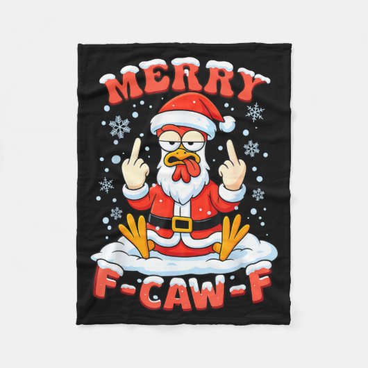 Merry F-caw-f Chicken Christmas Funny Rooster Men Fleecedecke (Vorderseite)