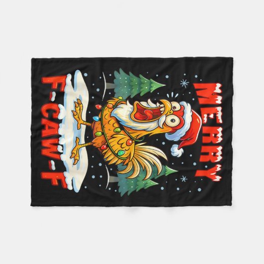 Merry F-caw-f Chicken Christmas Funny Rooster Men Fleecedecke (Vorderseite (Horizontal))