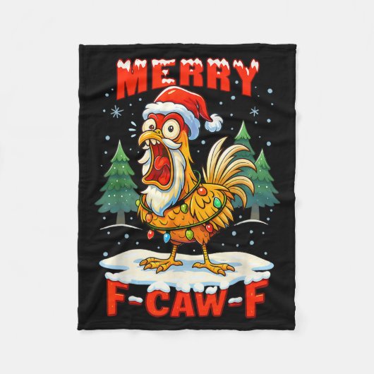 Merry F-caw-f Chicken Christmas Funny Rooster Men Fleecedecke (Vorderseite)