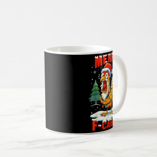 Merry F-caw-f Chicken Christmas Funny Rooster Men Kaffeetasse (VorderseiteRechts)