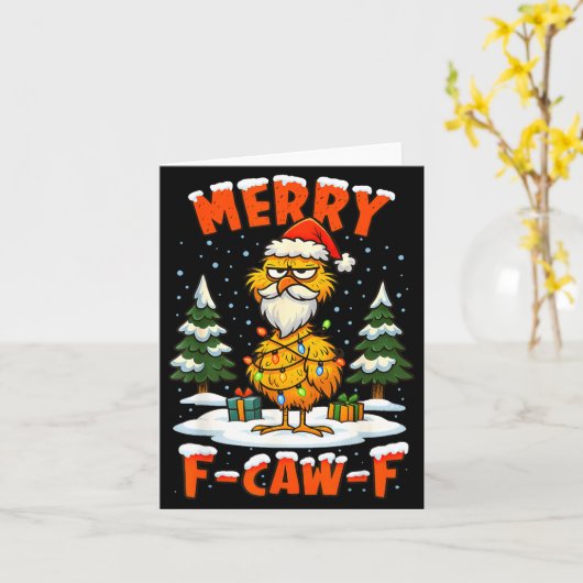 Merry F-caw-f Chicken Christmas Funny Rooster Men Karte (Gelbe Blume)