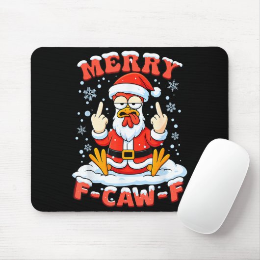 Merry F-caw-f Chicken Christmas Funny Rooster Men  Mousepad (Mit Mouse)