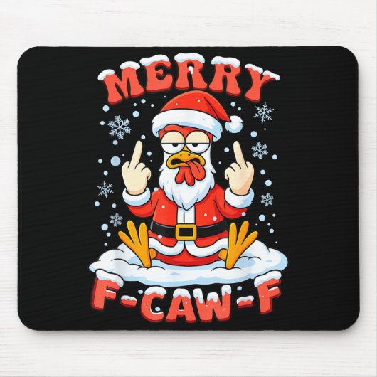 Merry F-caw-f Chicken Christmas Funny Rooster Men  Mousepad (Vorne)