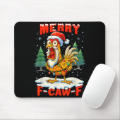 Merry F-caw-f Chicken Christmas Funny Rooster Men  Mousepad (Mit Mouse)