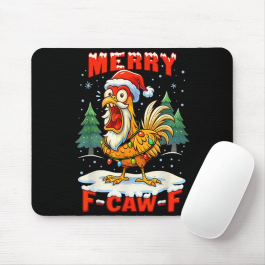 Merry F-caw-f Chicken Christmas Funny Rooster Men  Mousepad (Mit Mouse)