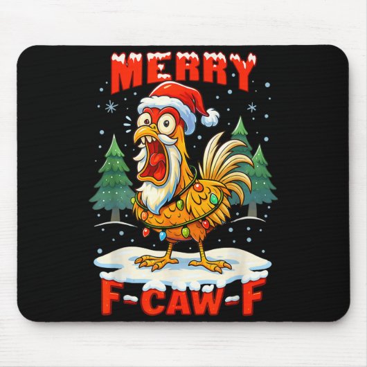 Merry F-caw-f Chicken Christmas Funny Rooster Men  Mousepad (Vorne)