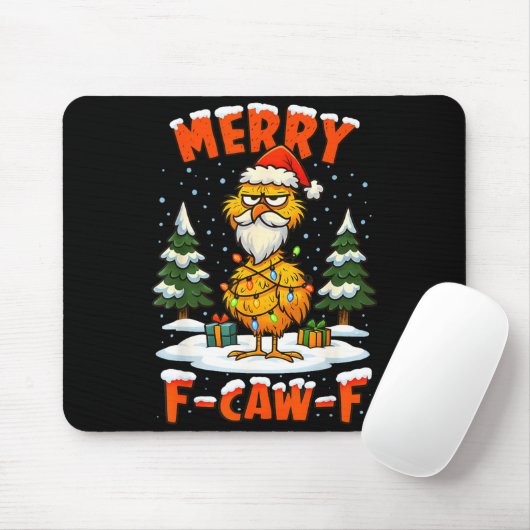Merry F-caw-f Chicken Christmas Funny Rooster Men Mousepad (Mit Mouse)
