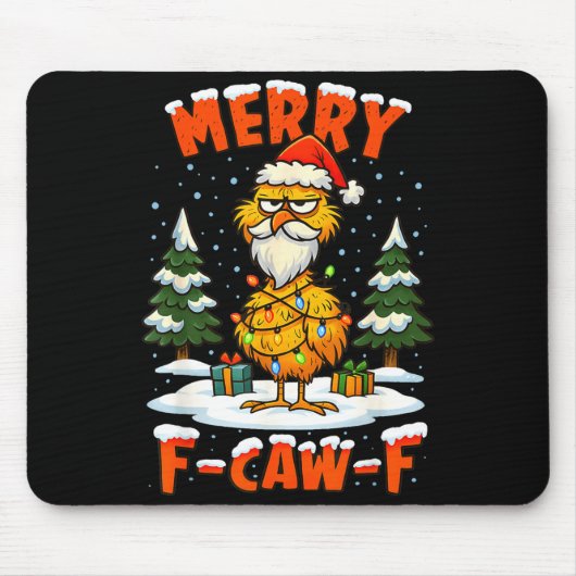 Merry F-caw-f Chicken Christmas Funny Rooster Men  Mousepad (Vorne)